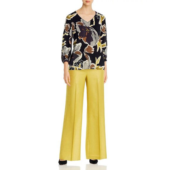 Lafayette 148 New York Black, Brown & Yellow Arnette Silk Floral Blouse XS - Picture 2 of 7